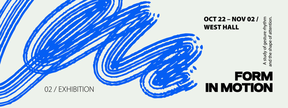 Hand drawn brush squiggle background with bold wavy line, rough ink texture, abstract paint blob. Modern art poster, cover and presentation template. Vector illustration