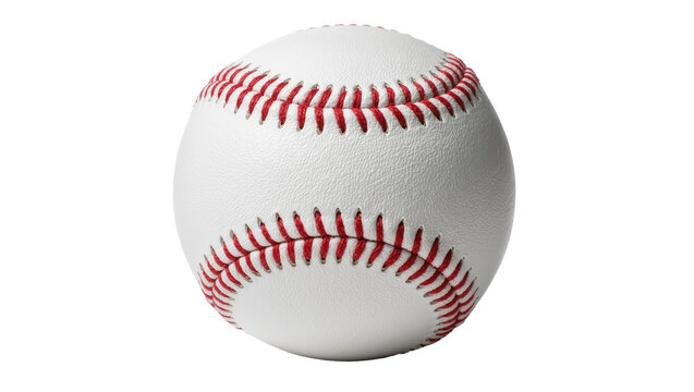 White leather baseball with red stitching seams