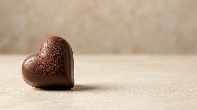 A single delicious chocolate heart for valentine s day luxury heart backgrounds with a minimalist beige textured surface