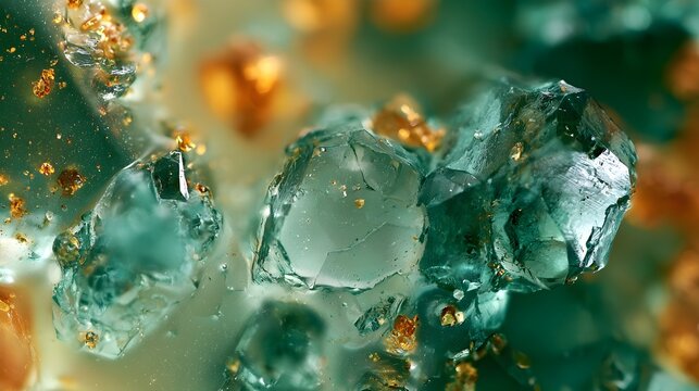 Translucent green pigment crystals with gold specks