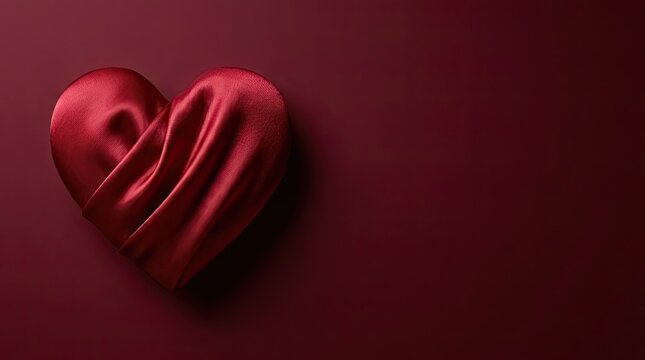 Elegant valentine s day luxury heart backgrounds featuring a deep red satin fabric heart on a dark maroon surface