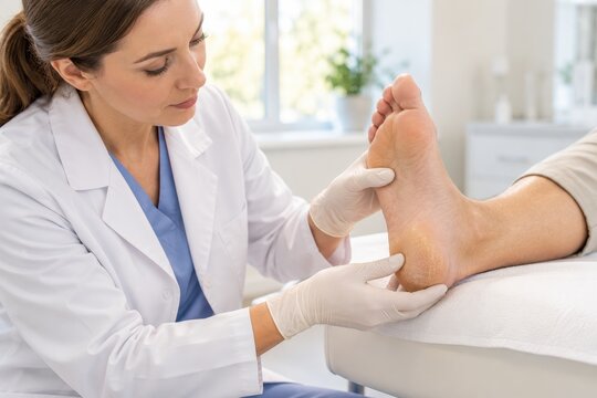 woman treats painful foot calluses at home