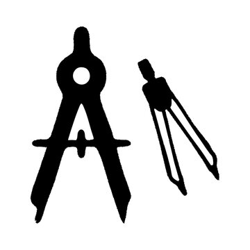 Pair of black drawing compasses representing precision engineering and architectural drafting tools for technical design
