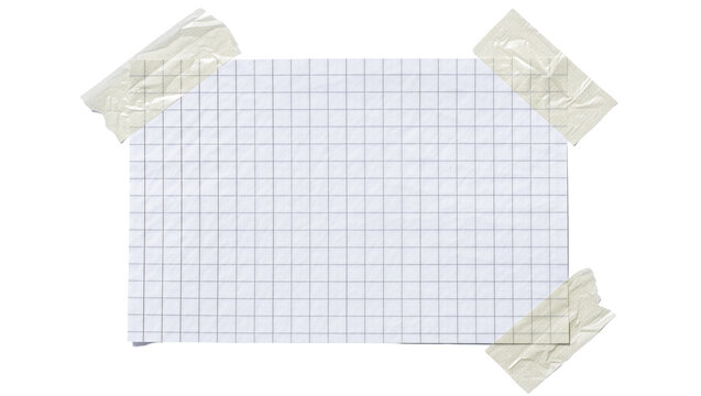 Rectangular grid paper sheet attached with adhesive tape strips