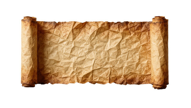 Vintage aged parchment paper scroll with curled edges and wrinkled texture
