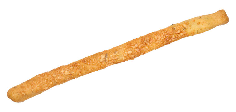 Crispy breadstick grissini with cheese and spices, traditional Italian bakery snack