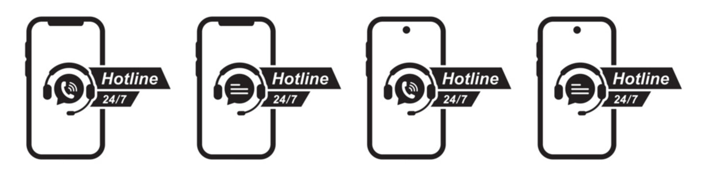 Hotline customer center on phone icon illustration
