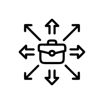 Business briefcase with expansion arrows for global market outreach.
