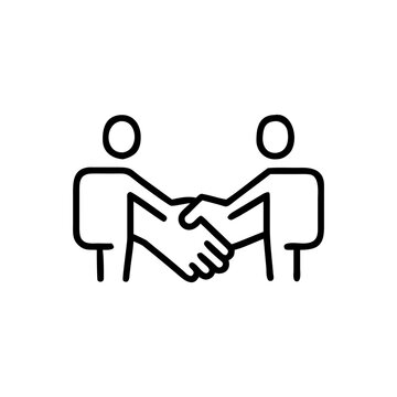 Two people shaking hands business partnership line icon vector graphic.