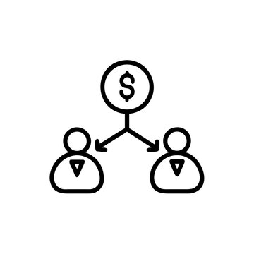 Profit sharing between business partners icon with currency symbols.