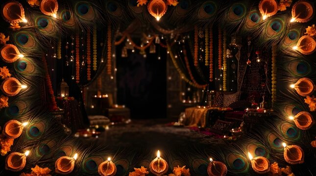 Traditional festive room with glowing candles and decorative lights