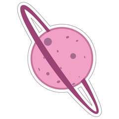 Pink Saturn Planet Cute Sticker, Kawaii Space and Galaxy Vector Illustration © Laras
