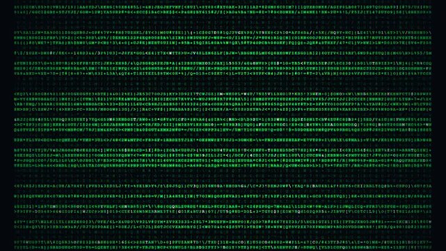 Green Cybernetic Matrix Code Digital Rain Background 4K Animated Digital Stream of Scrolling Green Characters and Symbols for Hacking Cybersecurity and Data Processing