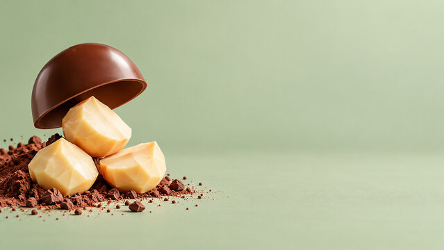 白い多面体の菓子にかぶせたチョコレートの半球