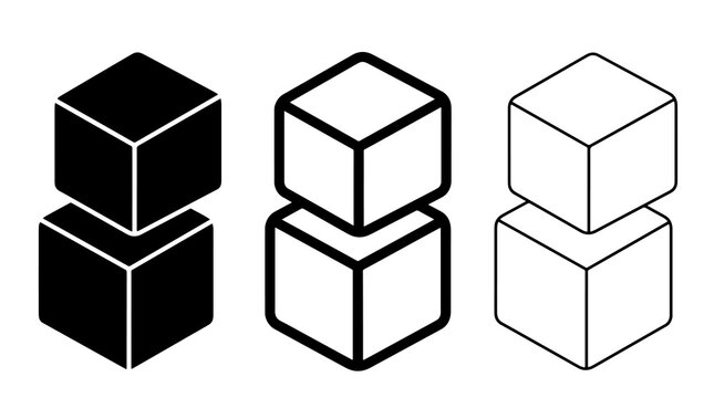 Stacked isometric cubes graphic in solid and outline style