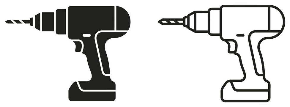 Cordless power drill icon vector illustration in filled and line style.