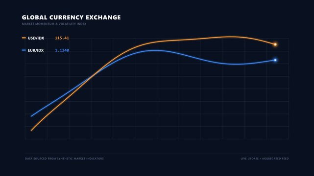 Currency exchange rate charts rising to peak value, animated orange and blue financial line graphs on dark background, forex and finance motion graphics
