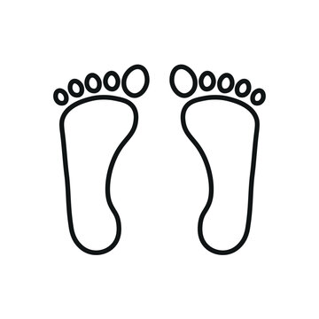 Right and left human feet outline icons in simple black line art. Minimalist foot symbols, 