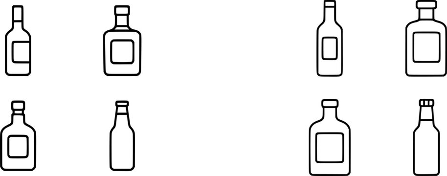 The image features four bottles of different shapes and sizes arranged in a grid pattern against a black background