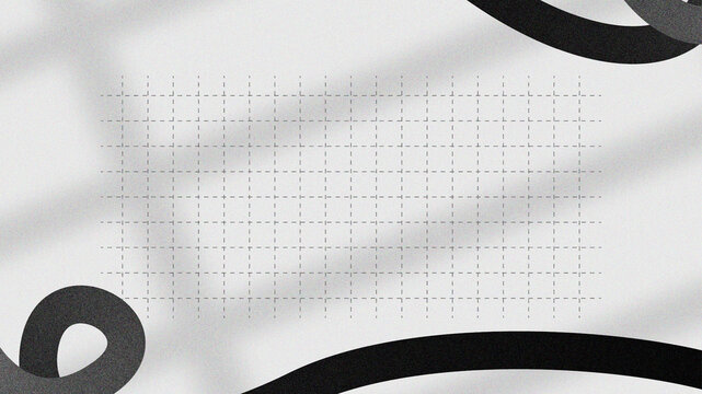 Soft white background with grid line and gradient black and gray big line shape and grey shadow. Grainy and noisy textured background. Modern blank architecture illustration background.
