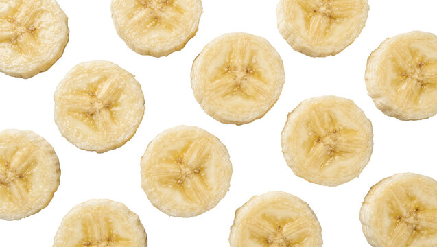 Fresh sliced banana rounds arranged in a pattern