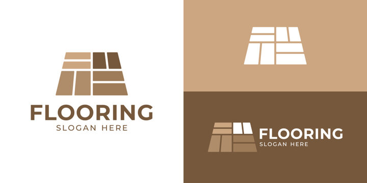 Creative simple flooring logo template. Wooden flooring symbol, concrete block logo design vector illustration.