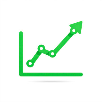 Green growth chart with upward arrow on white background