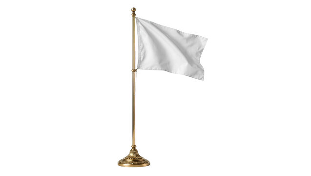 Blank white flag on a decorative antique brass metal pole stand
