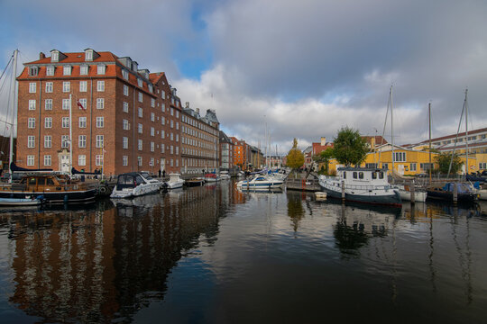 Boats lining the Copenhagen canal in Christianshavn