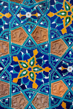 Close up of Chreli Abano sulfur baths tiles with star and flower motifs, Tbilisi, Georgia