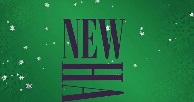 Showing central dark purple text on festive card with green gradient, small flakes and faint shapes