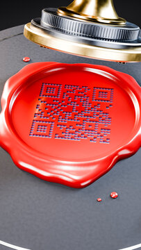 Red wax seal embossed by metal stamp