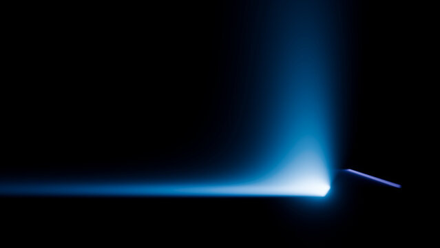 Blue glowing horizontal light beam on dark background