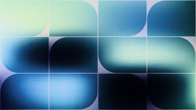 Modern illustration background with rounded rectangle that overlay to dark and blue gradient mesh. Background with grain or noisy texture effect. Modern minimal gradient background.