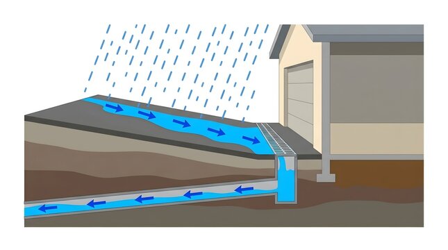 Cross-Section Diagram Illustrating Effective Stormwater Drainage Systems for Residential Home Property Protection and Flood Prevention
