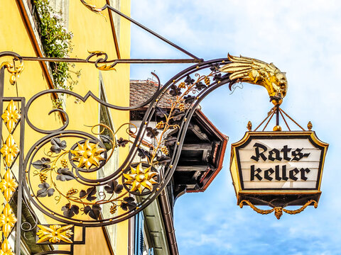 Ratskeller sign and ornate ironwork