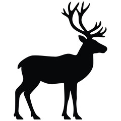 Adult reindeer silhouette vector illustration standing in profile for wildlife conservation. © MD