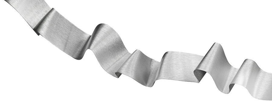 Silver metal ribbon waving isolated on transparent background 3D render