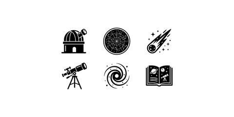 Astronomy and space exploration icons black silhouette set for educational science materials and universe study. © Zohaib Masih