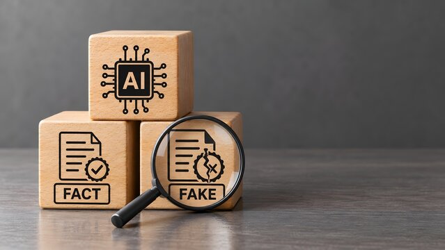 Wooden Blocks Illustrating AI Fact Checking and Fake Detection