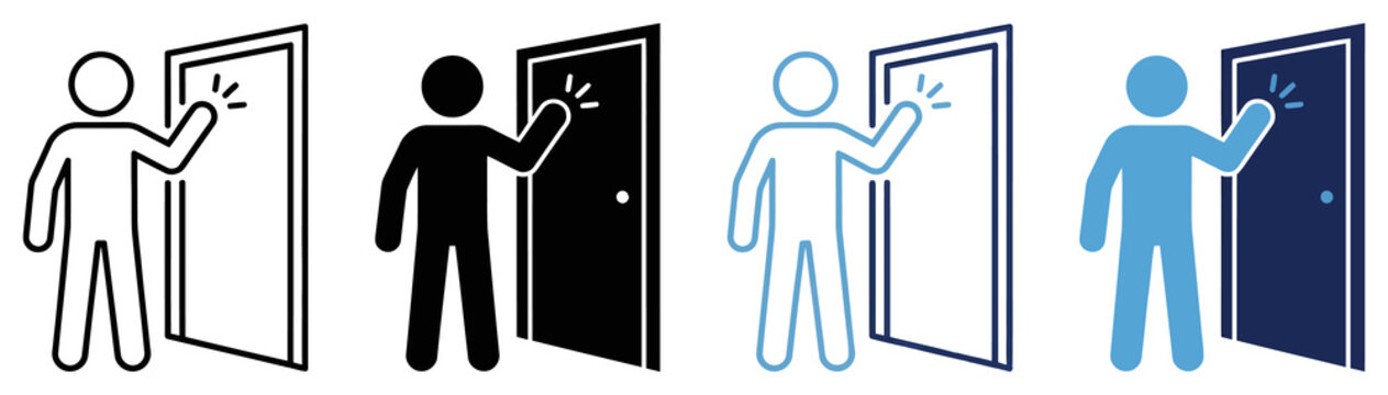 Person knocking on door icon in four variants