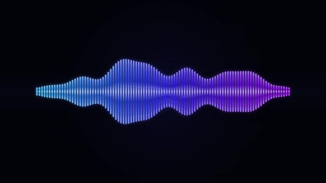 Soundwave visualization graphic glowing in vibrant blue and purple tones against a dark background.