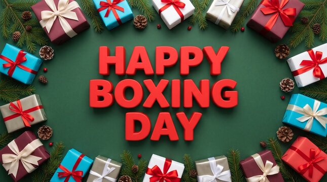 Happy boxing day celebration with gift boxes and bows