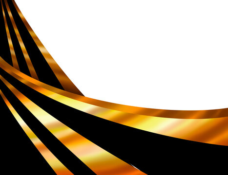 Abstract Golden Curved Ribbons on Black Certificate Corner Border Background Element