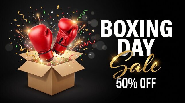 Boxing day sale with gift box explosion and confetti
