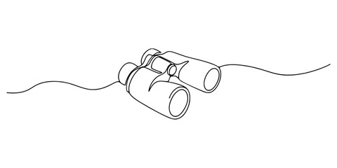 Continuous single line drawing of binoculars for vision and discovery concept on a simple style minimal art graphic illustration for travel adventure and exploration theme design element, Vector © JITENDRA