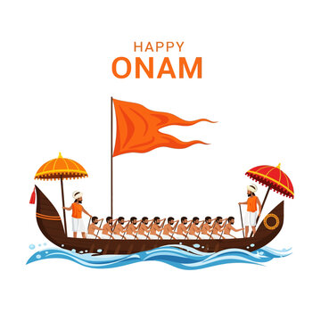 Onam Festival Boat Race - Kerala Traditional Snake Boat with Rowers