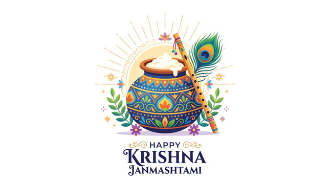 Krishna Janmashtami Pot, Peacock Feather, Flute, Festive India Decoration