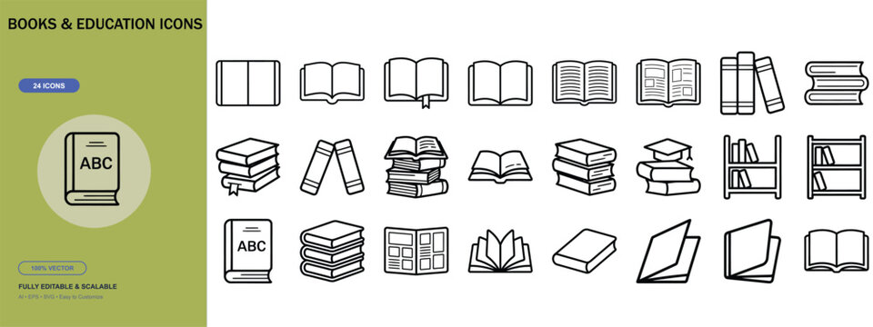Book and print collateral line icon set. Brochure, catalog, flyer, envelope, letterhead and business stationery. Minimal vector illustrations with simple outline symbols for publishing and print desig