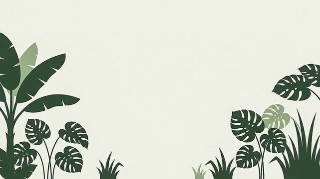 Tropical leaves and green foliage frame background vector illustration with monstera and banana leaves, copy space on light background.